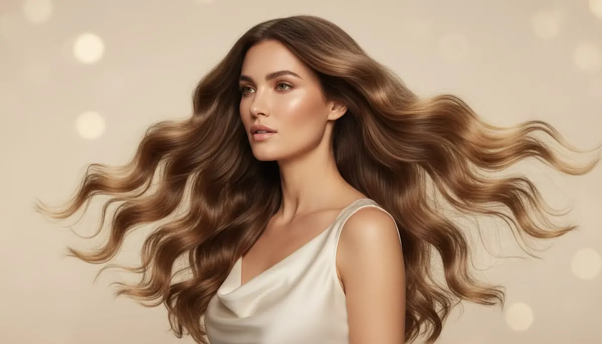 Mulher com cabelo longo iluminado em movimento